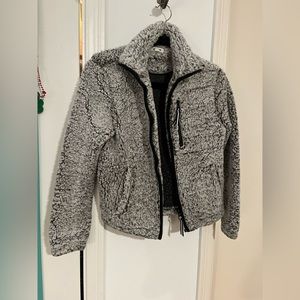 Fluffy Grey Sherpa Jacket with Breast Pocket.
